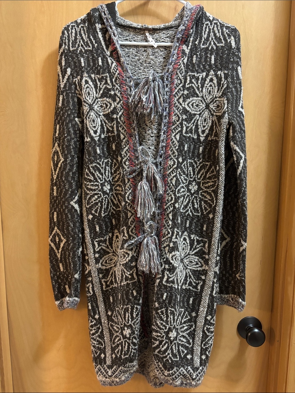 Free People - Kai Tassel Pom Pom Tapestry Hooded Long Cardigan Bojo Chic